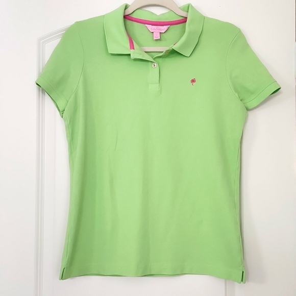 Lilly Pulitzer Tops - Beautiful Lilly Pulitzer light green and hot pink polo shirt in great condition!